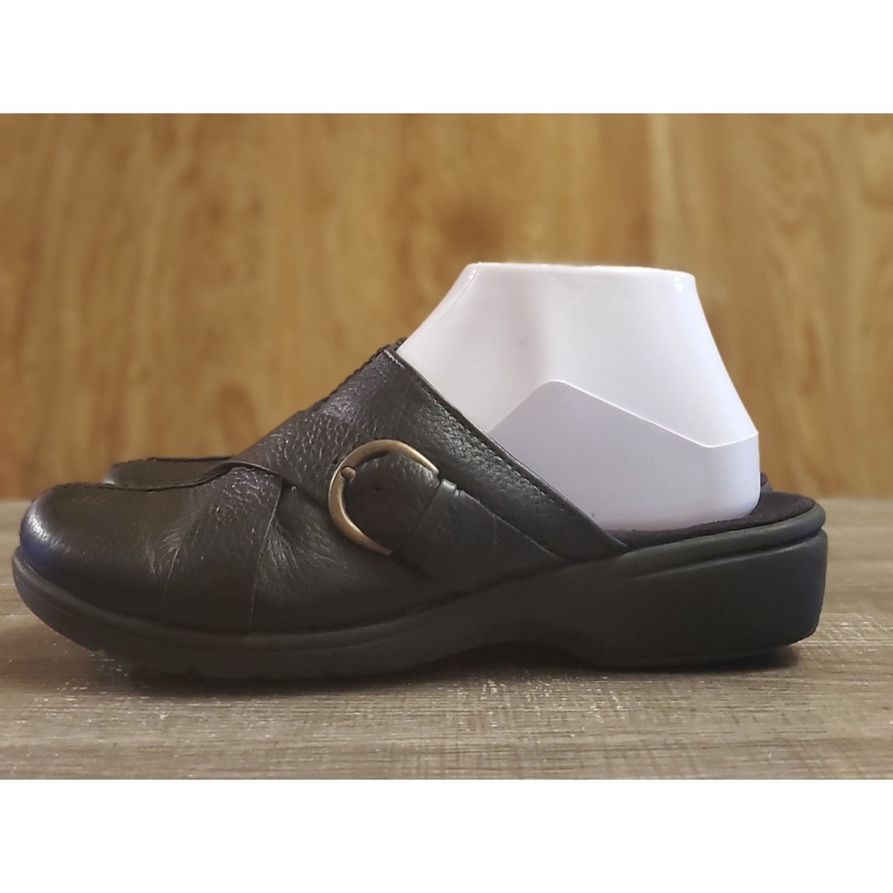 Clarks Artisan Leather Pebbled Criss‎ Cross Clogs Women's Size 7 Black - Picture 3 of 10